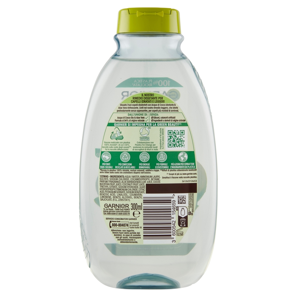 Garnier Ultra Dolce Shampoo Acqua di Cocco & Aloe Vera per capelli ruvidi e disidratati 300 ml